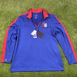 Philadelphia 76ers Jacket Mens Large NWT 1/4 Zip Sweatshirt Blue NBA Antigua